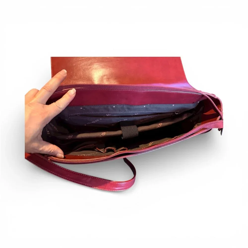 Ecosusi Woman's Briefcase Vegan Red Leather Laptop Back w/Shoulder Strap w/ Bow